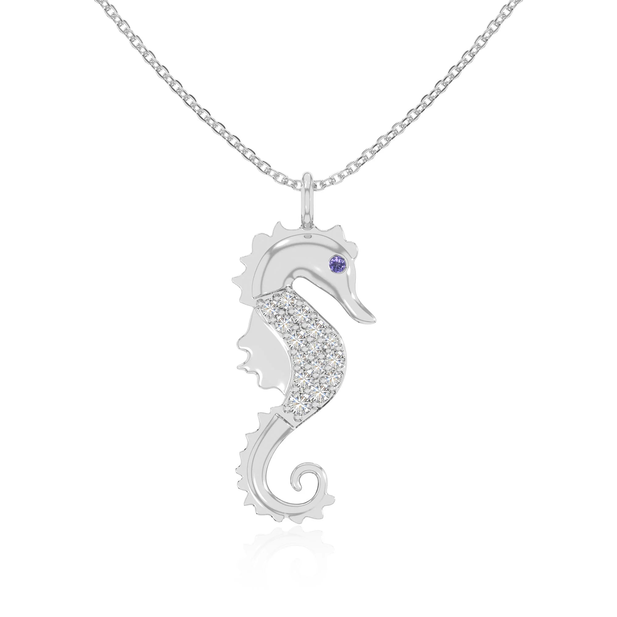 natural amethyst sea horse necklaces in sterling silver 