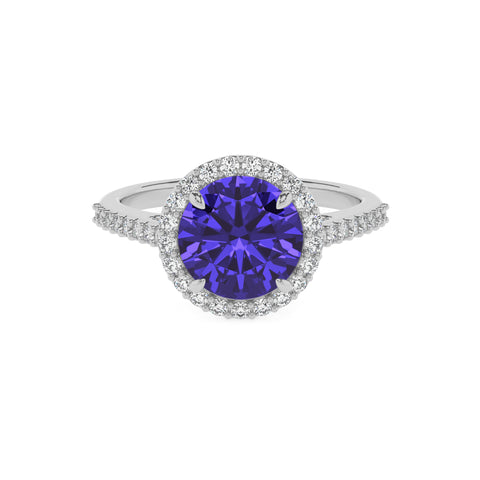 lab-grown tanzanite round half eterity halo solitaire engagement ring