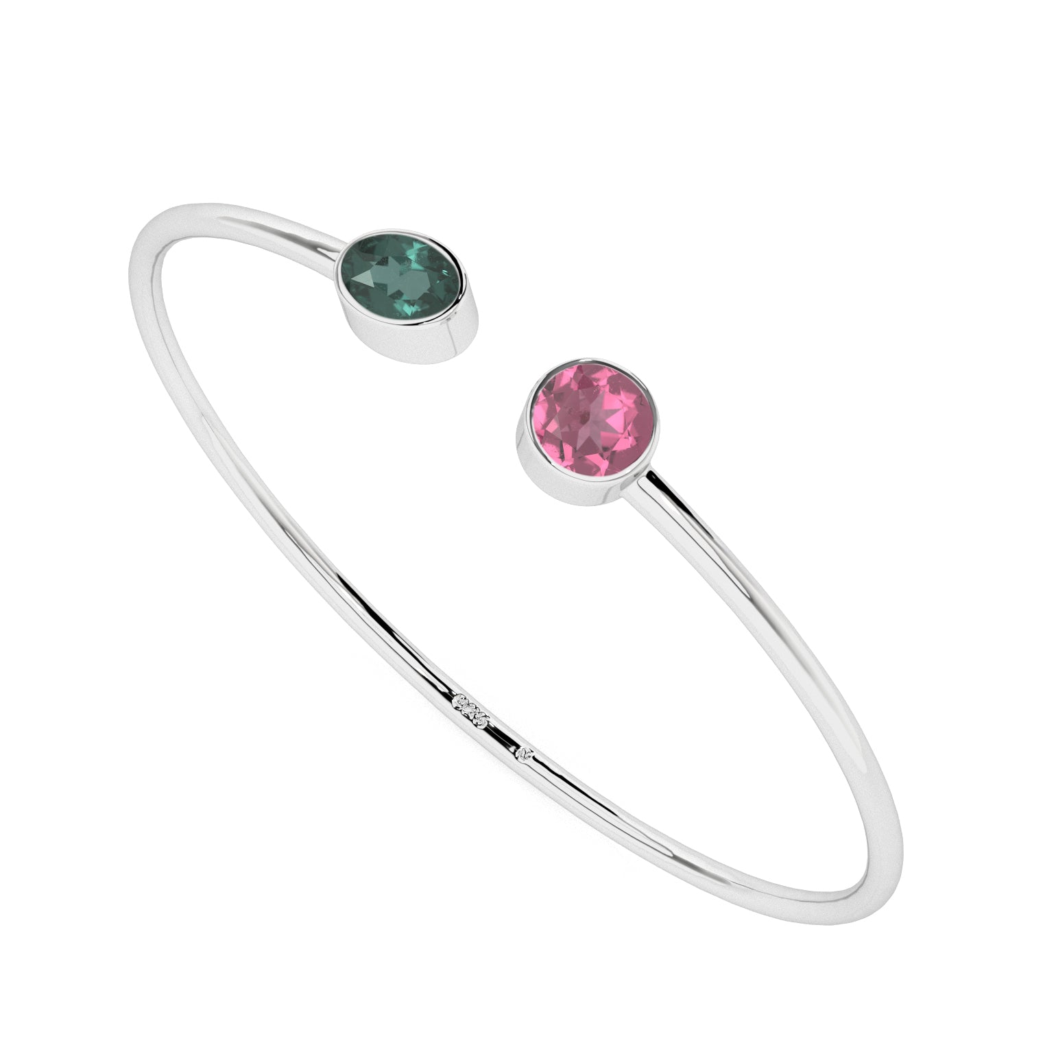 natural green-tourmaline-pink-tourmaline round-oval shape 2-stone twister bracelet