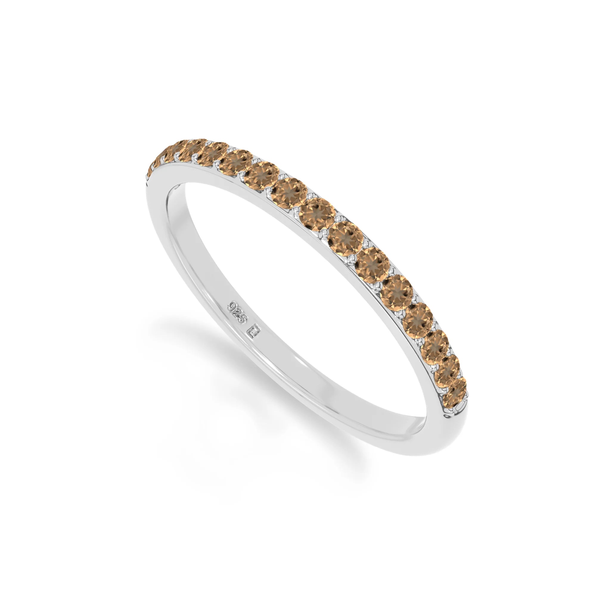 natural citrine half eternity band rings in sterling silver 