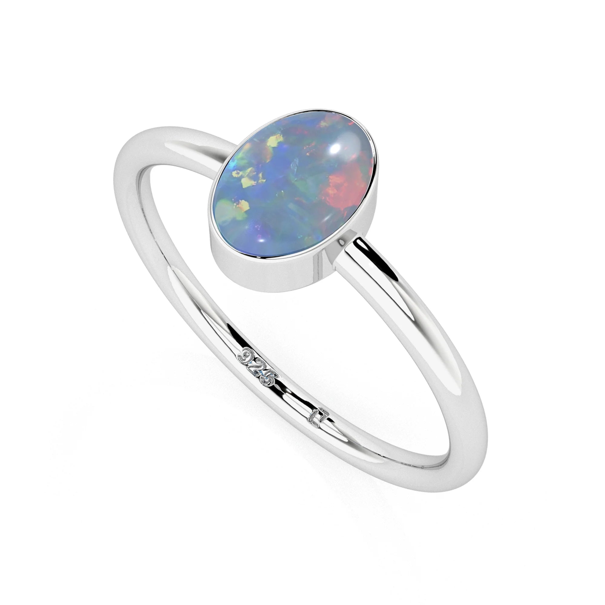 australian opal oval cab stackable bezel-set ring