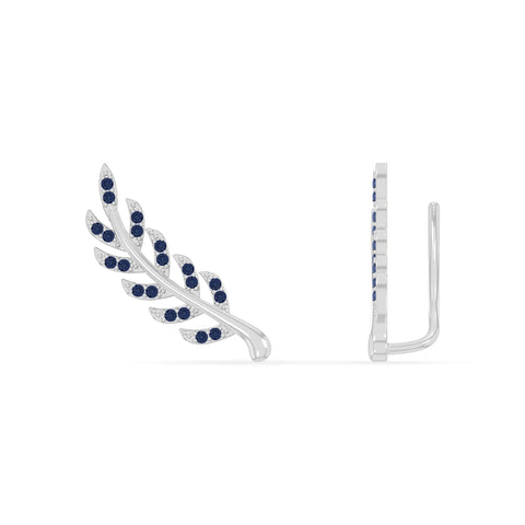 natural blue-sapphire leaf climber earrings in sterling silver 