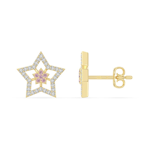 natural pink-tourmaline star stud earrings in yellow gold vermeil 