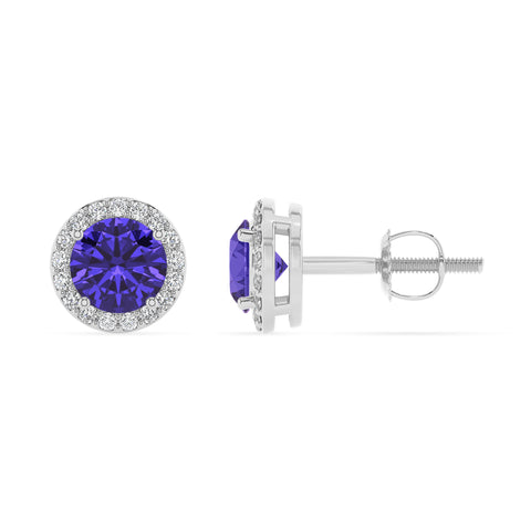 natural tanzanite round stud earrings with moissanite 