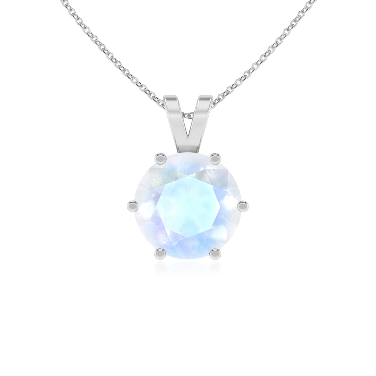 lab grown rainbow moonstone round shape solitaire v-bale pendant necklace