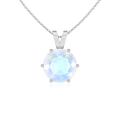 lab grown rainbow moonstone round shape solitaire v-bale pendant necklace