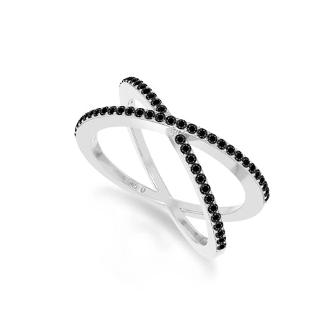 natural black onyx criss cross band rings in sterling silver 