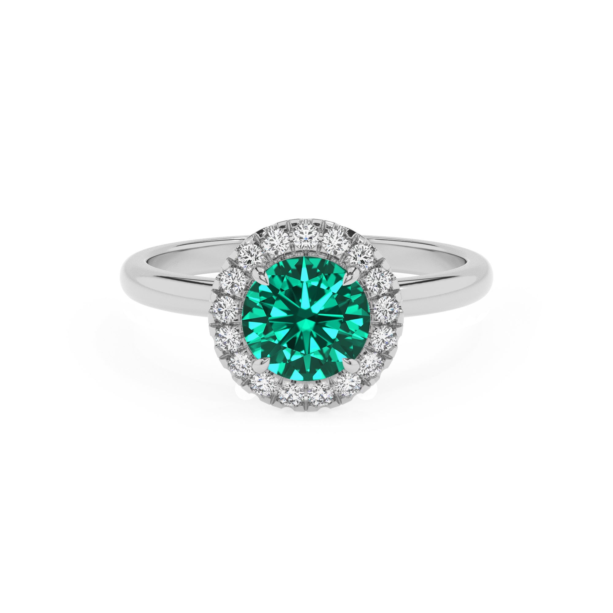 lab-grown emerald round halo solitaire engagement ring