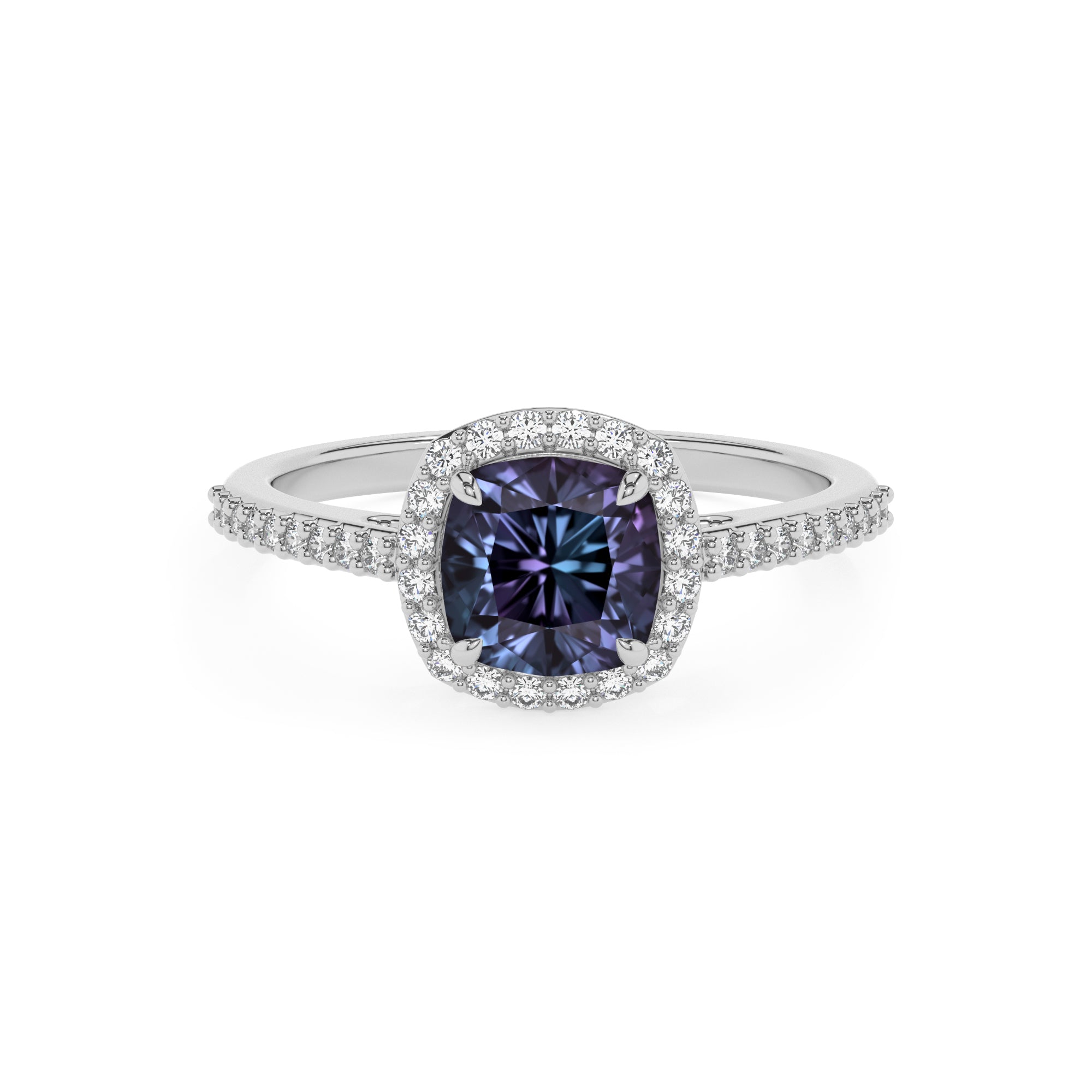 lab grown alexandrite cushion half eterity halo solitaire engagement ring