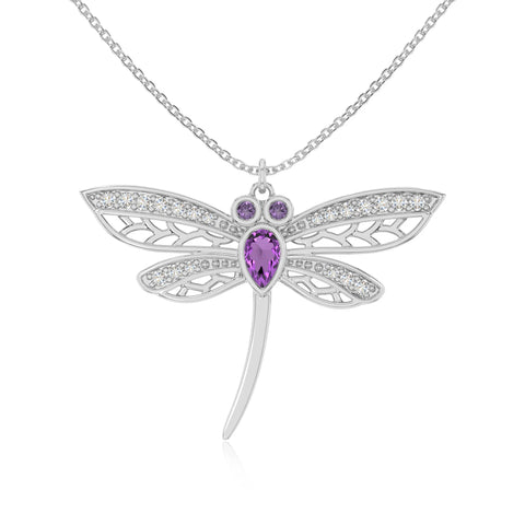 natural amethyst dragonfly necklaces in sterling silver 