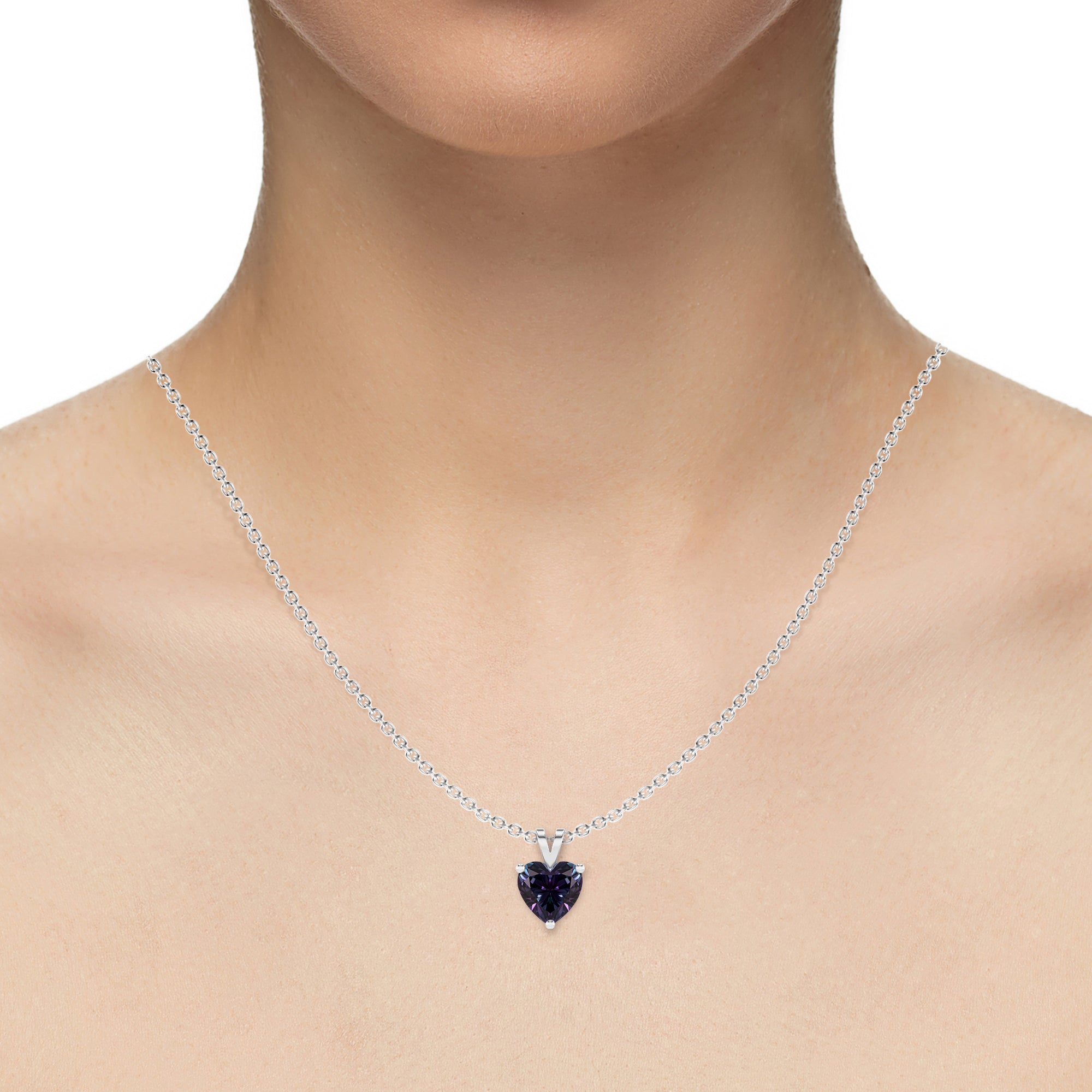 lab grown alexandrite heart shape solitaire v-bale pendant necklace