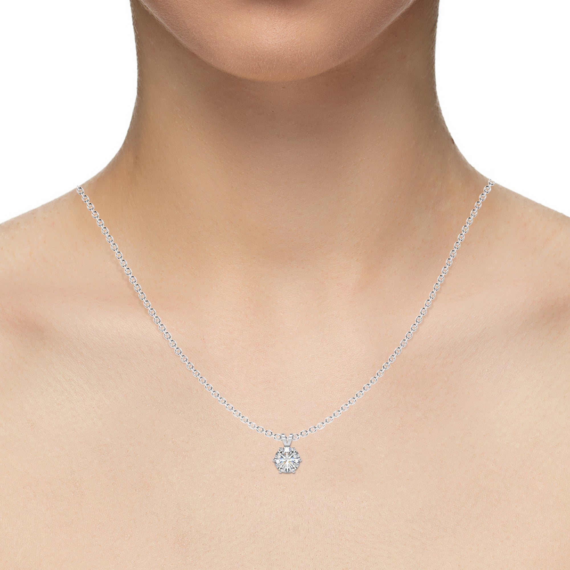 lab grown moissanite round shape solitaire v-bale pendant necklace