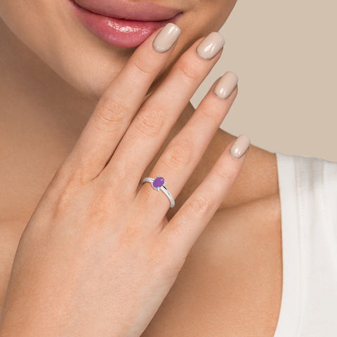 amethyst oval cab stackable prong-set ring