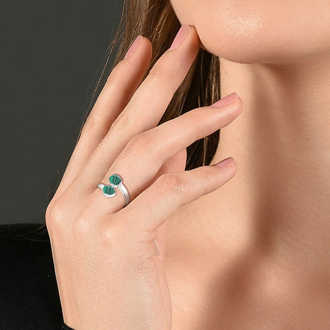 malachite rough shape stackable bezel-set ring