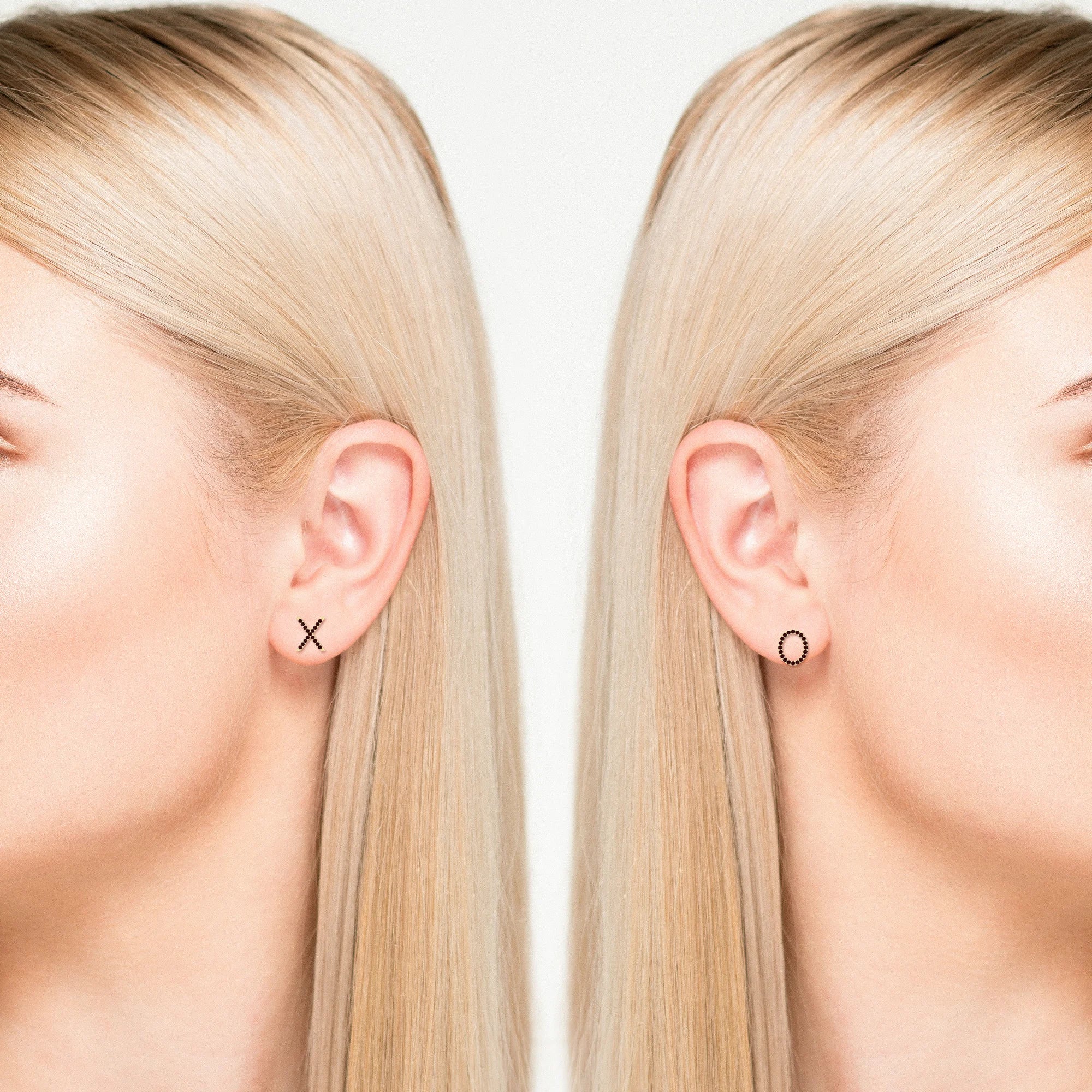 natural garnet xo stud earrings in yellow gold vermeil 