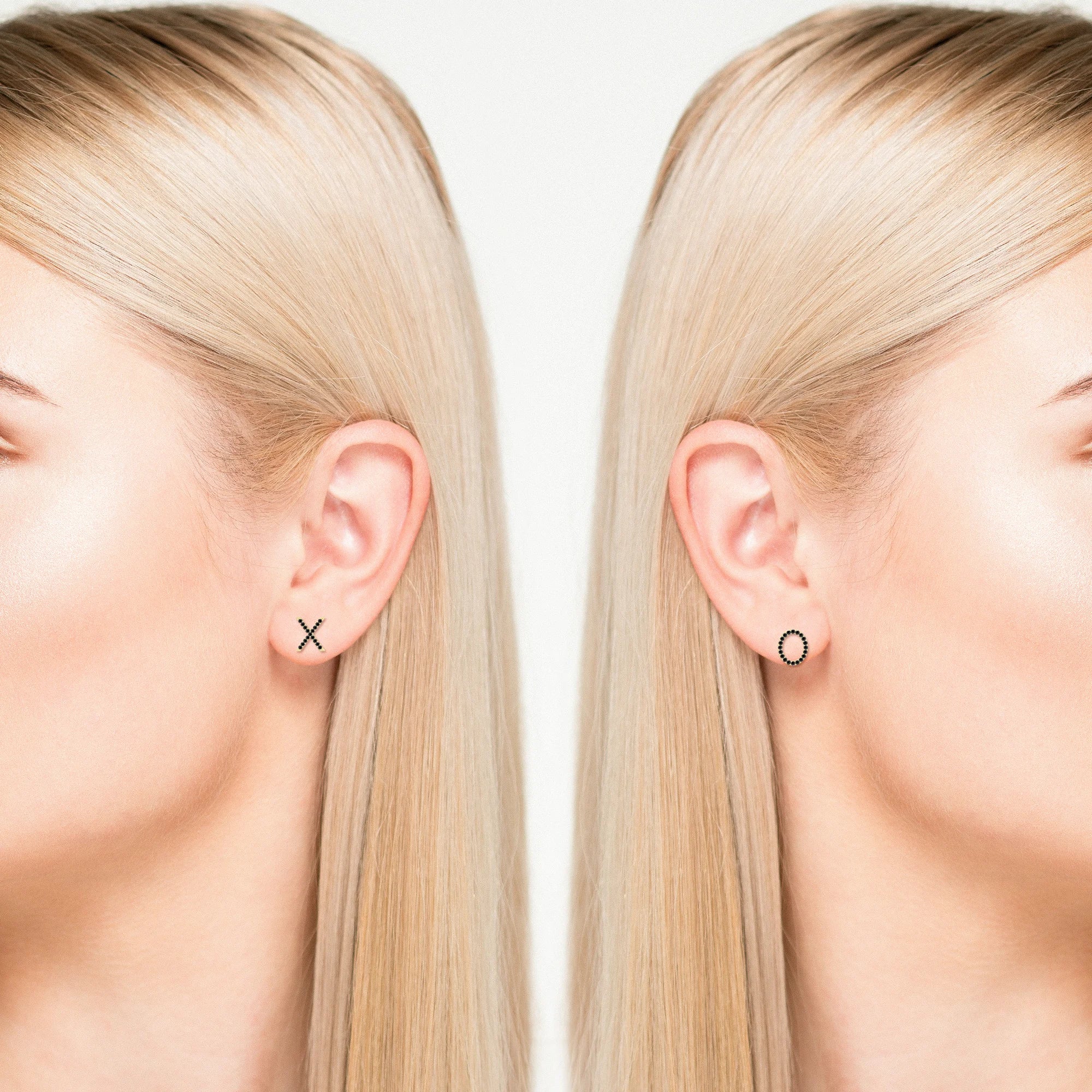 natural black-onyx xo stud earrings in yellow gold vermeil 