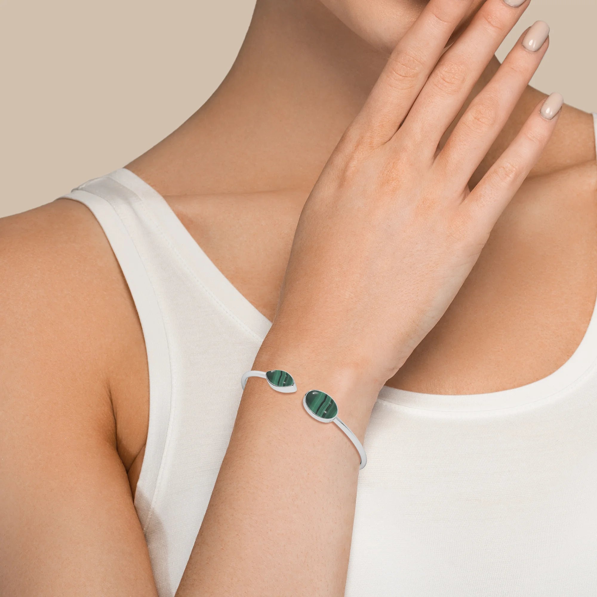 natural malachite oval-marquise shape twister bracelet