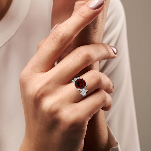 natural garnet round criss cross solitaire engagement ring