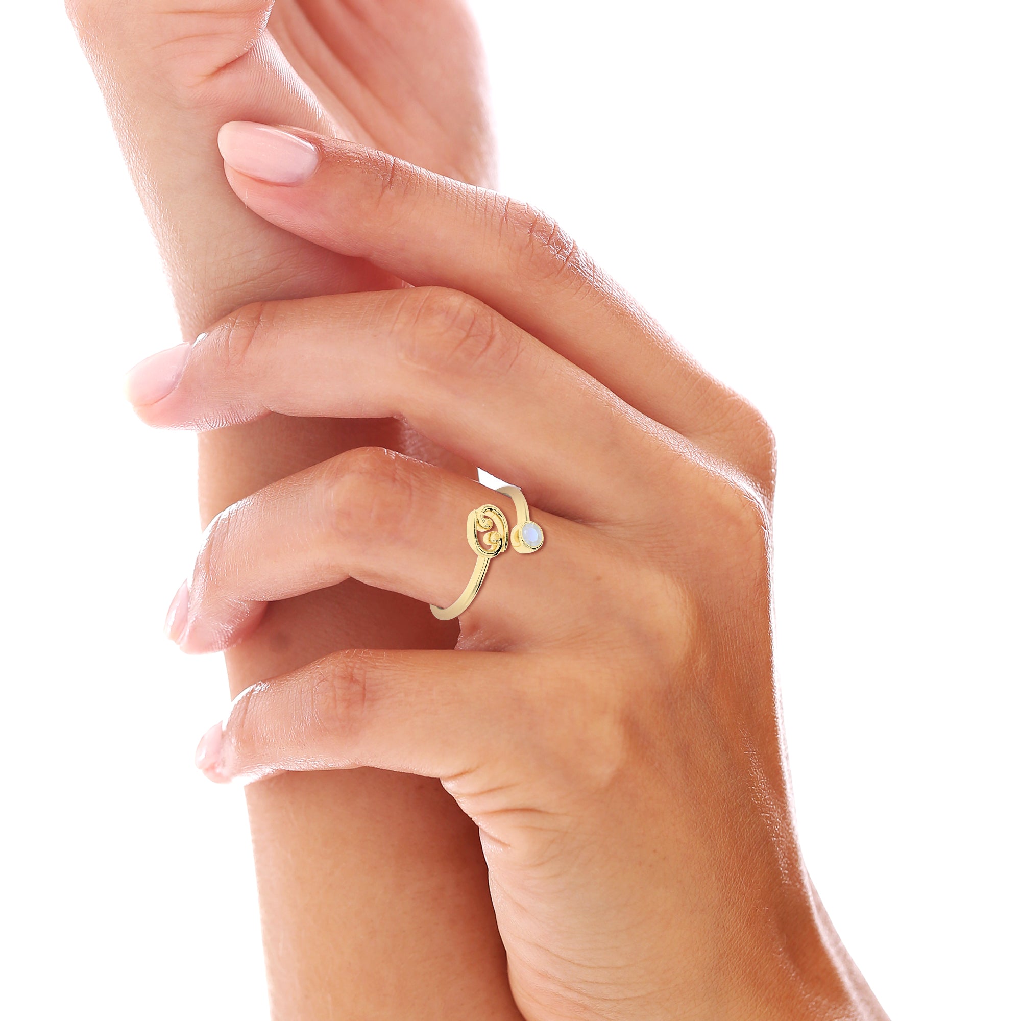 cancer zodiac ring with natural rainbow moonstone gold vermeil