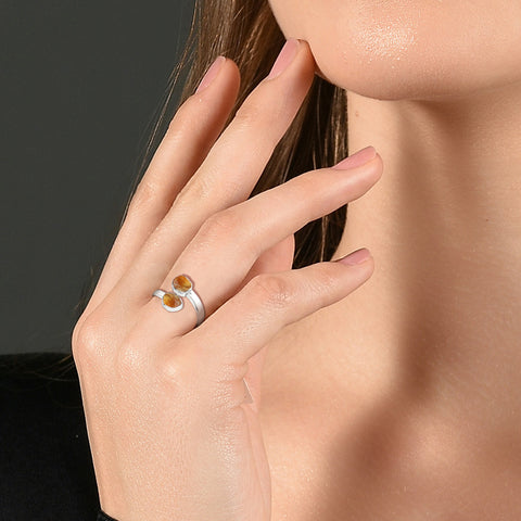 citrine rough shape stackable bezel-set ring