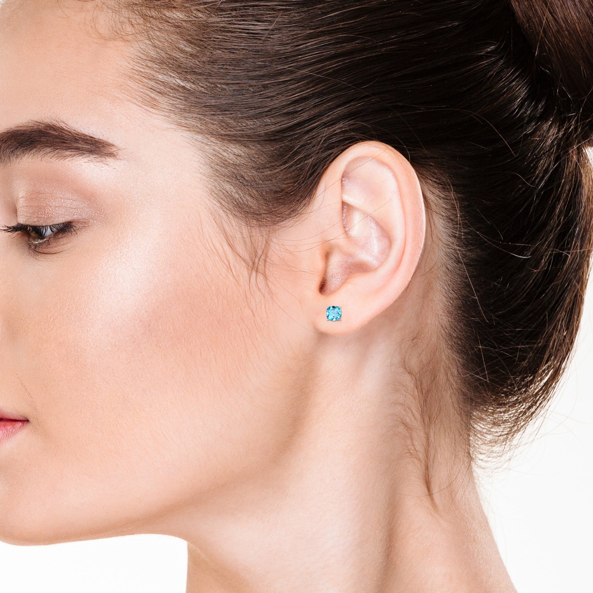 natural swiss blue topaz cushion stud earrings 