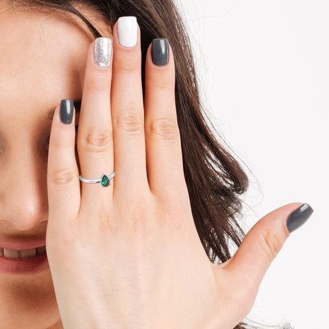 green tourmaline pear cut stackable prong-set ring