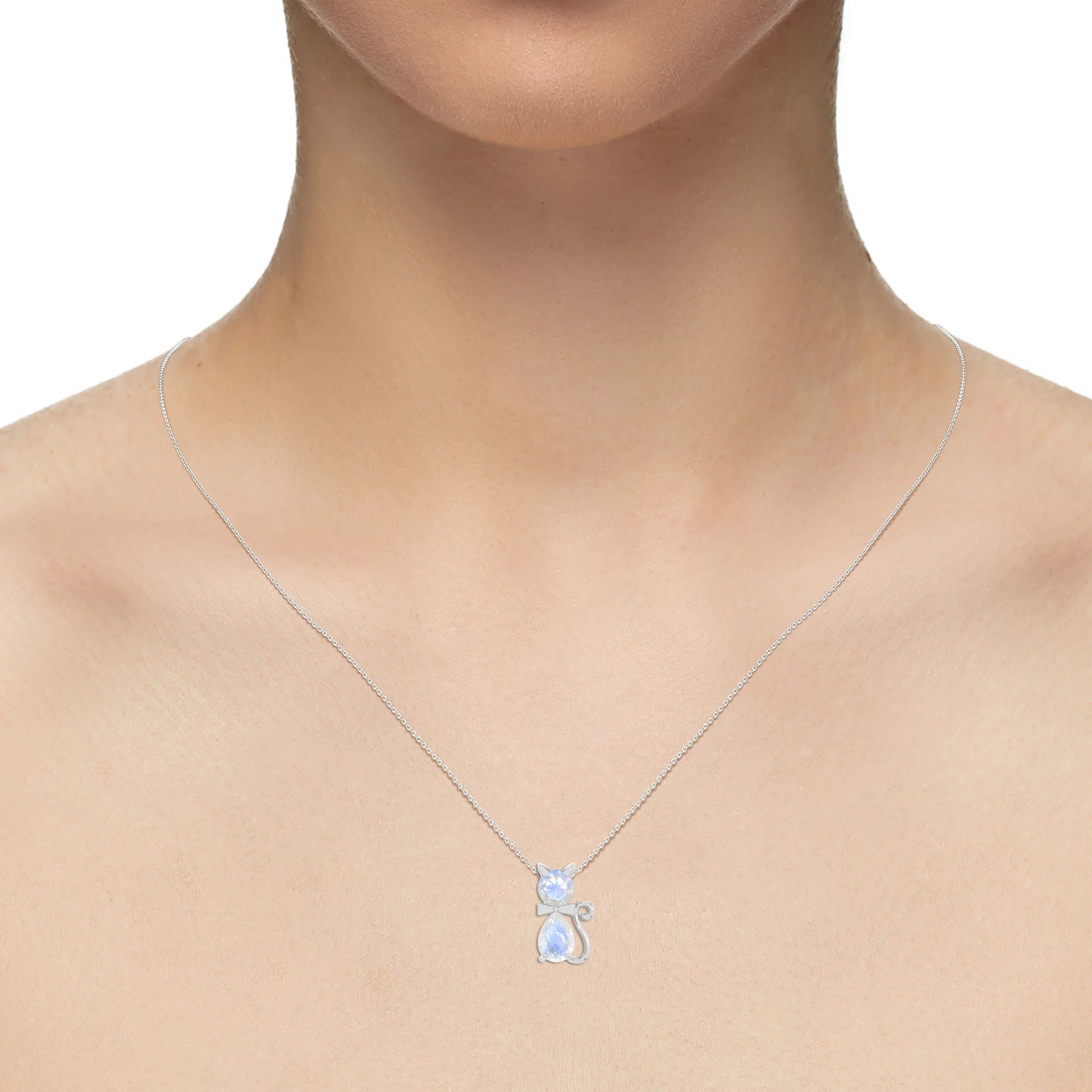 rainbow moonstone cat necklaces in sterling silver 