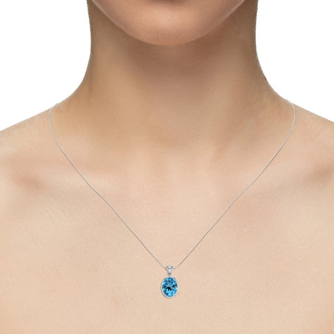 Natural Swiss Blue Topaz Oval Shape Pendant Necklace