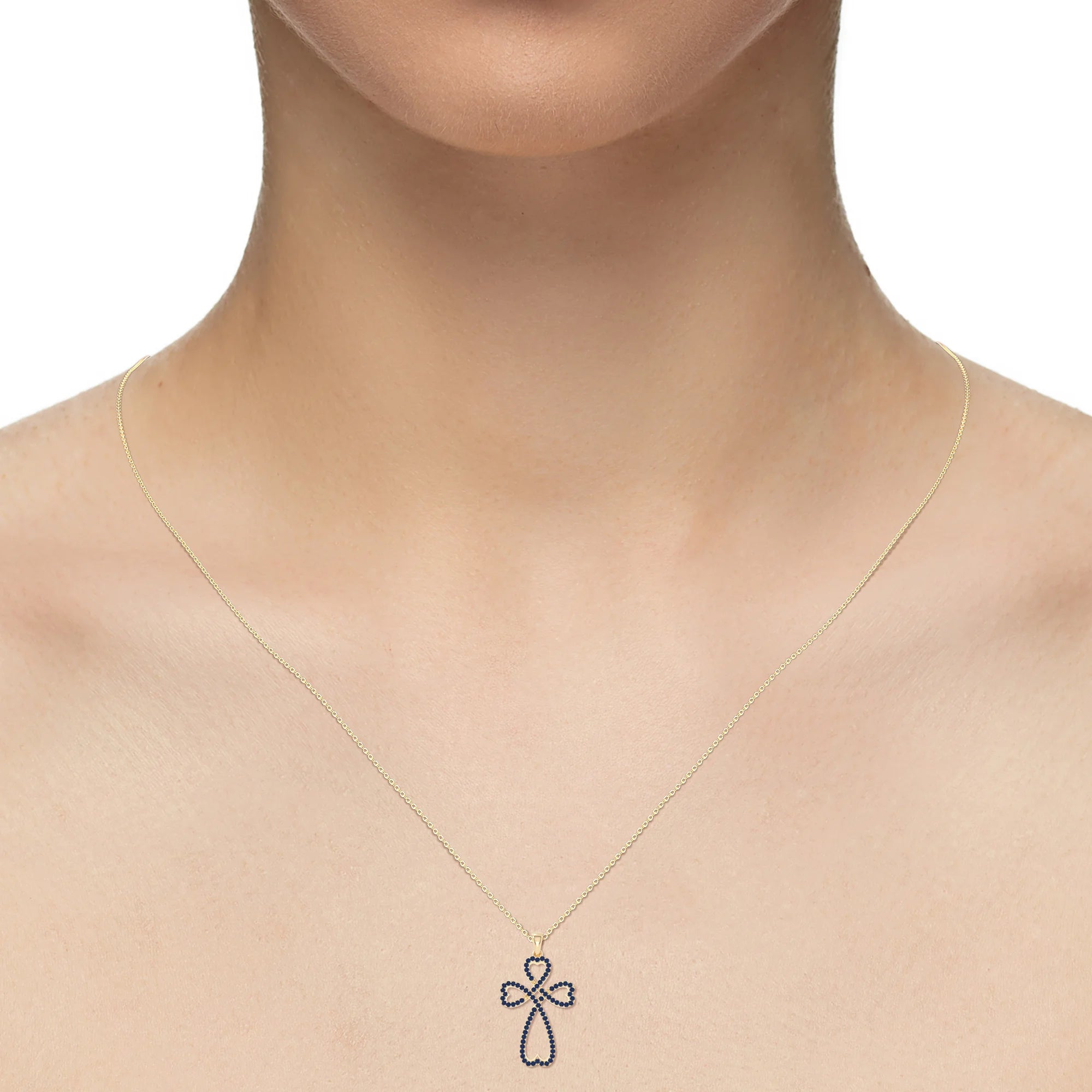 natural blue-sapphire infinity cross necklaces in yellow gold vermeil 