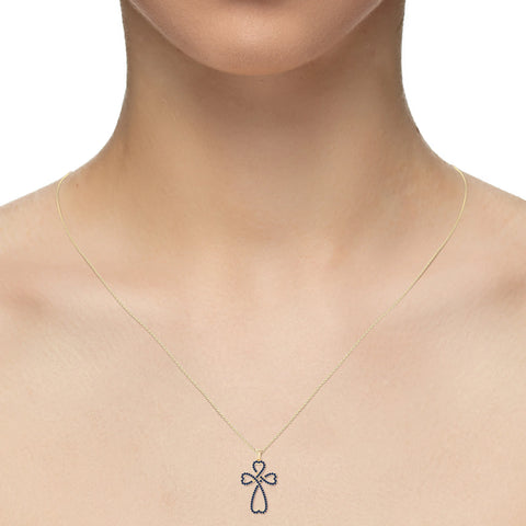 natural blue-sapphire infinity cross necklaces in yellow gold vermeil 