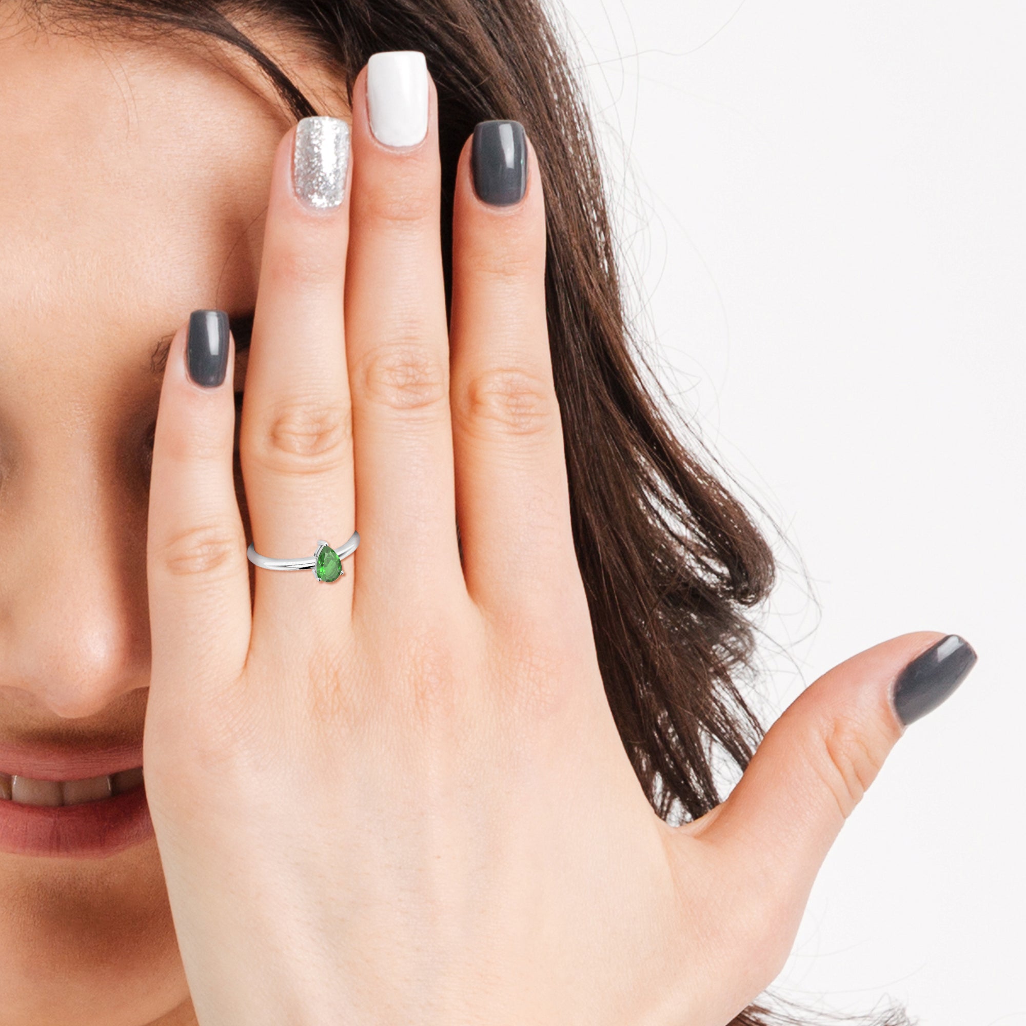 chrome diopside pear cut stackable prong-set ring