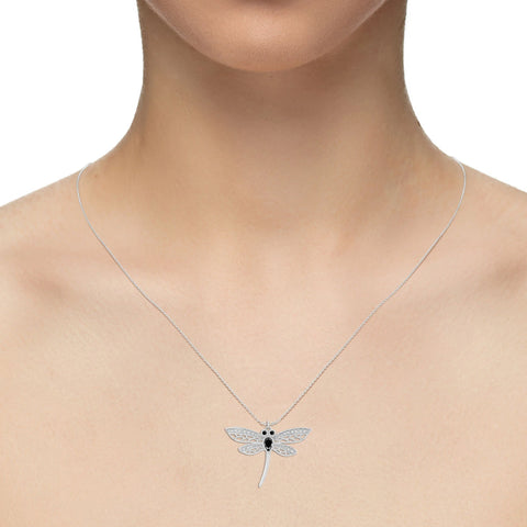 natural black-onyx dragonfly necklaces in sterling silver 