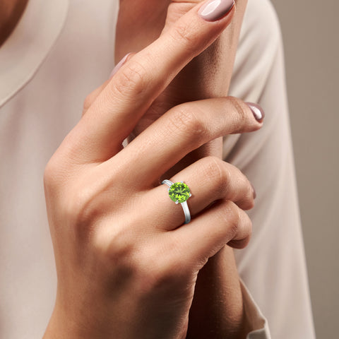 natural peridot round solitaire engagement ring