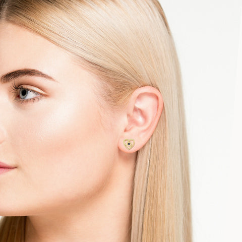 natural blue-sapphire heart stud earrings in yellow gold vermeil 