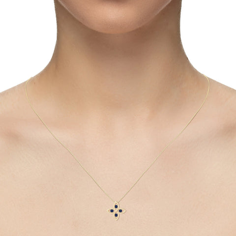 natural blue-sapphire 4 petal flower necklaces in yellow gold vermeil 