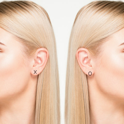 natural garnet xo stud earrings in sterling silver 