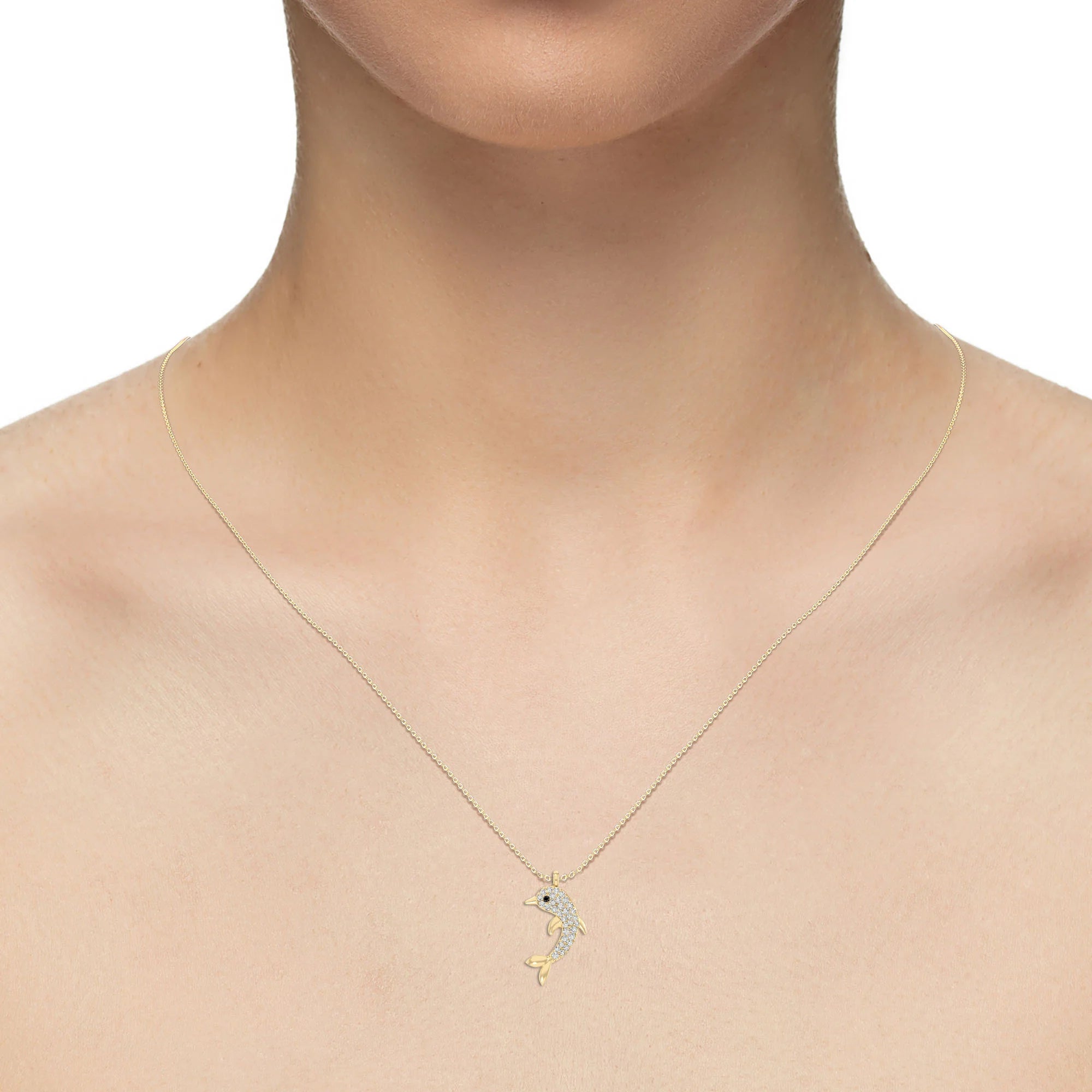 natural black-onyx dolphin necklaces in yellow gold vermeil 