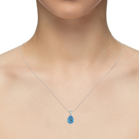 Natural Swiss Blue Topaz Pear Shape Pendant Necklace
