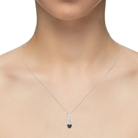 natural black-onyx mother child heart necklaces in sterling silver 