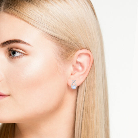 natural rainbow-moonstone fishtail stud earrings in sterling silver 