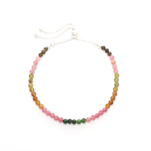 natural multi-tourmaline round shape bolo bracelet