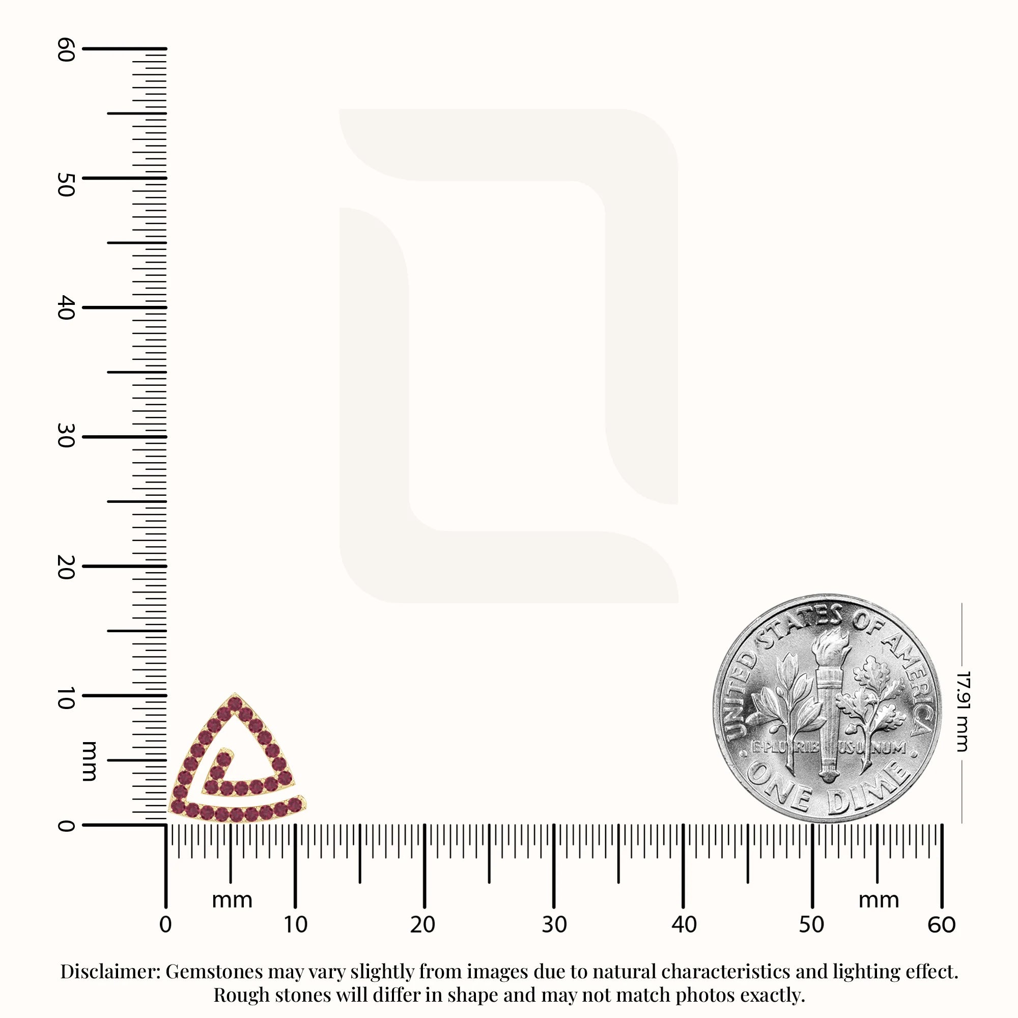 natural ruby triangle stud earrings in yellow gold vermeil 