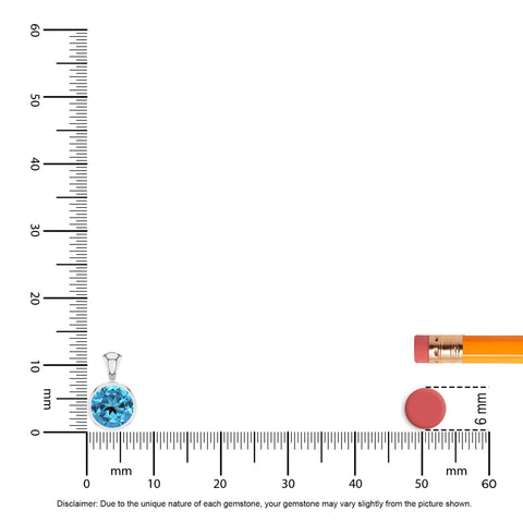 Natural Swiss Blue Topaz Round Shape Pendant Necklace