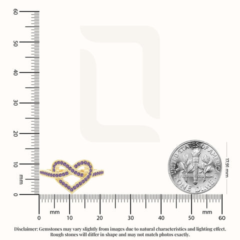 natural amethyst infinity knot heart promise rings in yellow gold vermeil