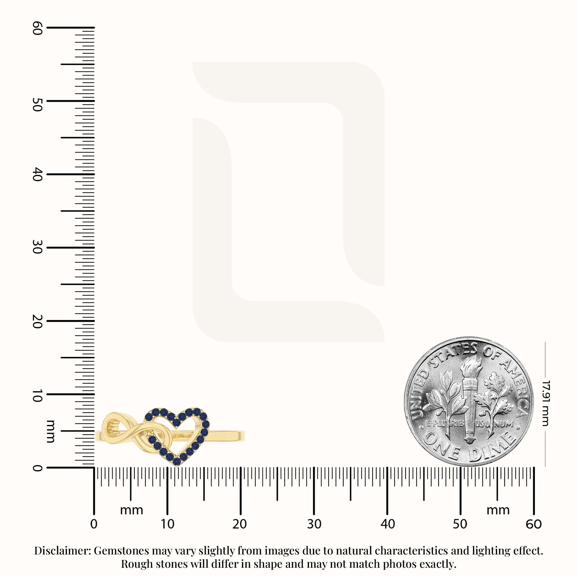 natural blue sapphire infinity heart promise rings in yellow gold vermeil