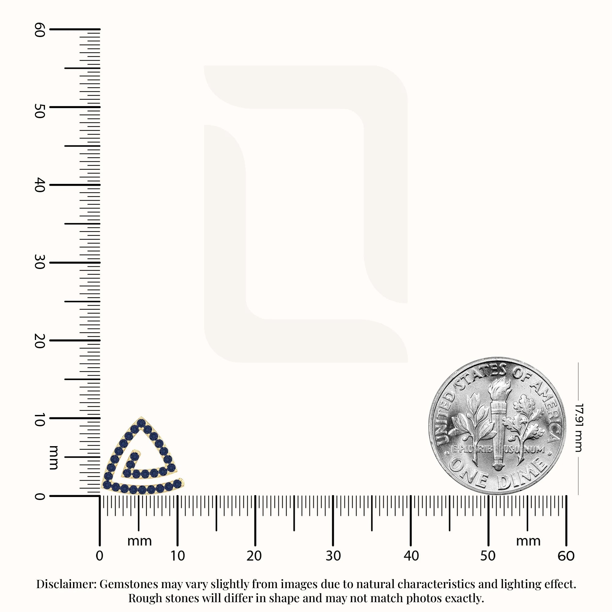 natural blue-sapphire triangle stud earrings in yellow gold vermeil 