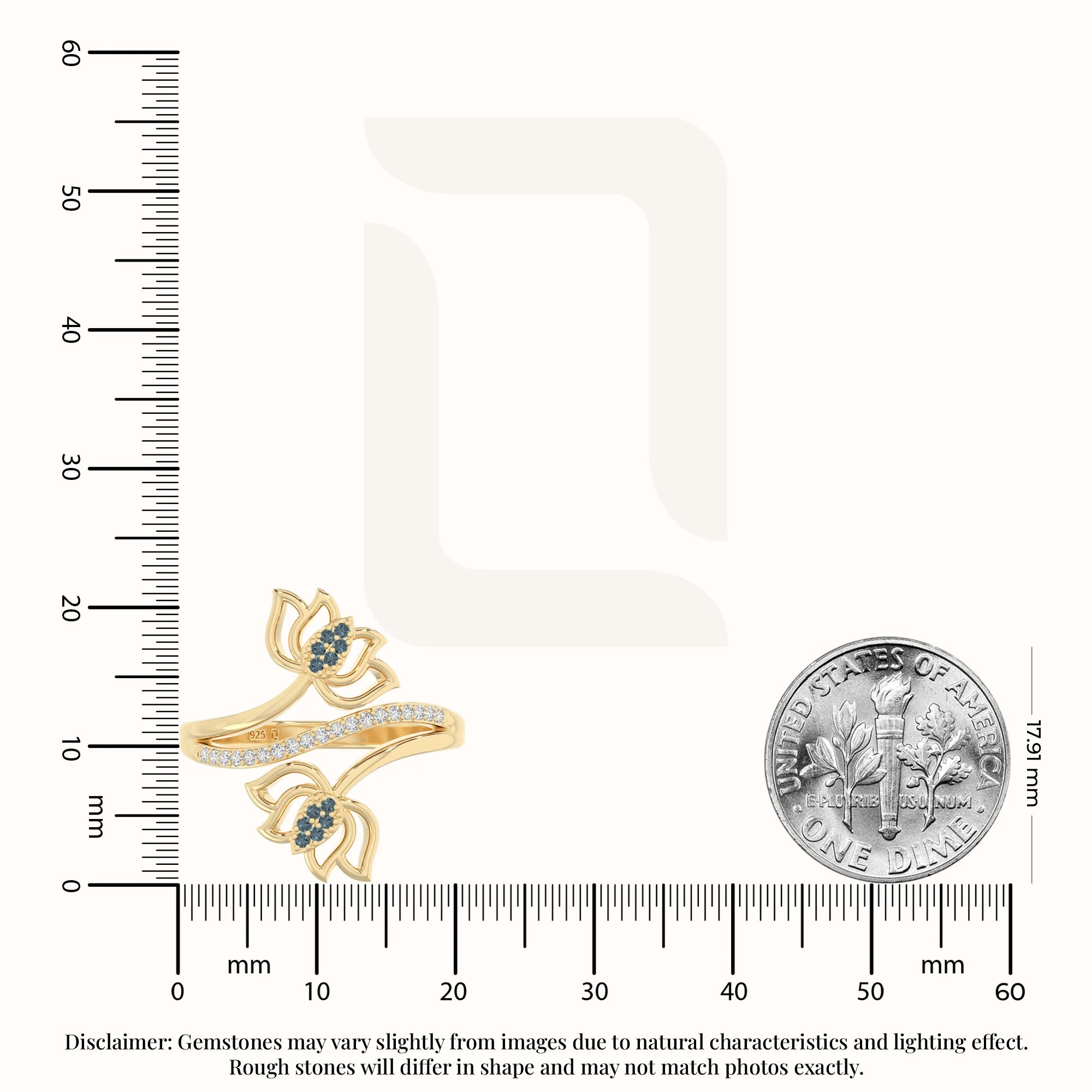 natural london blue topaz lotus blossom rings in yellow gold vermeil