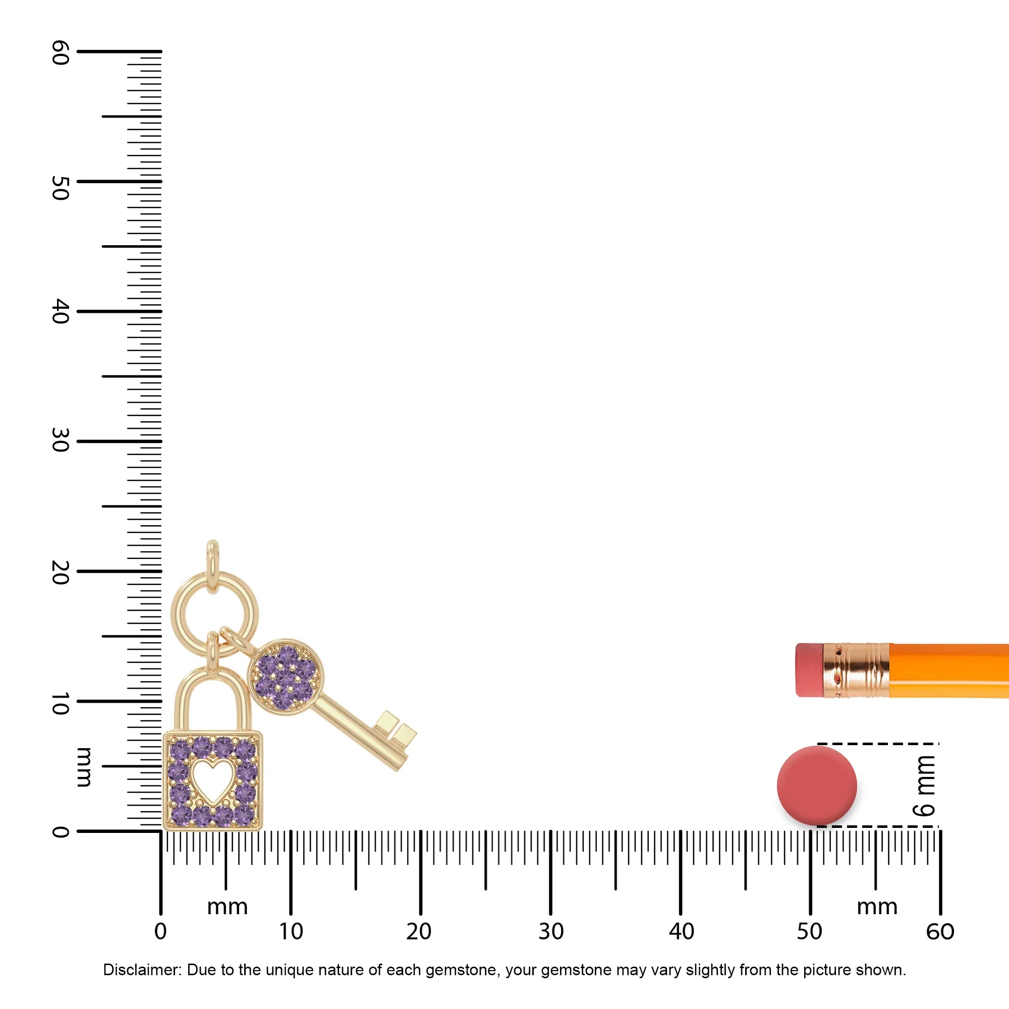 natural amethyst lock & key necklaces in yellow gold vermeil 