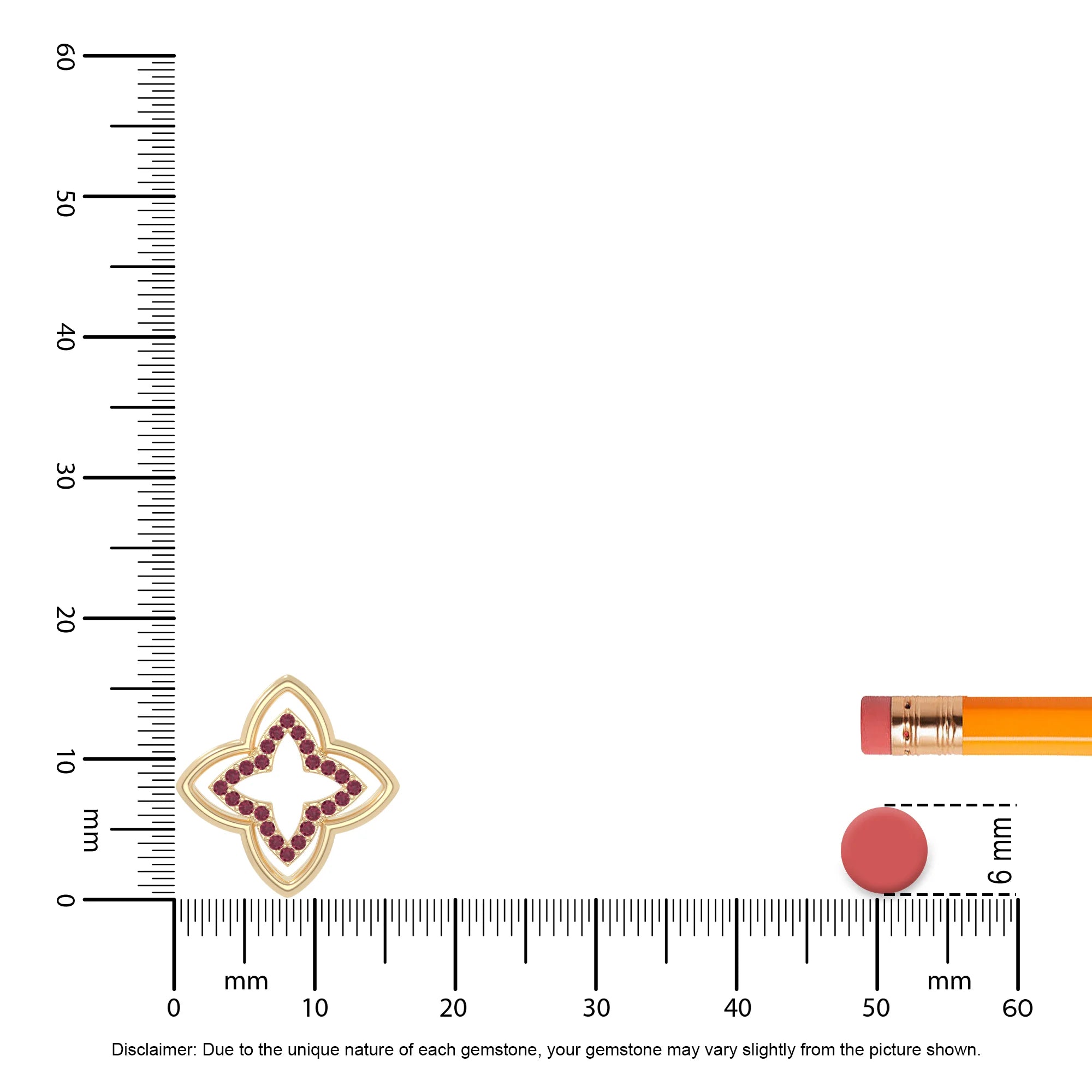 natural ruby 4 petal flower necklaces in yellow gold vermeil 