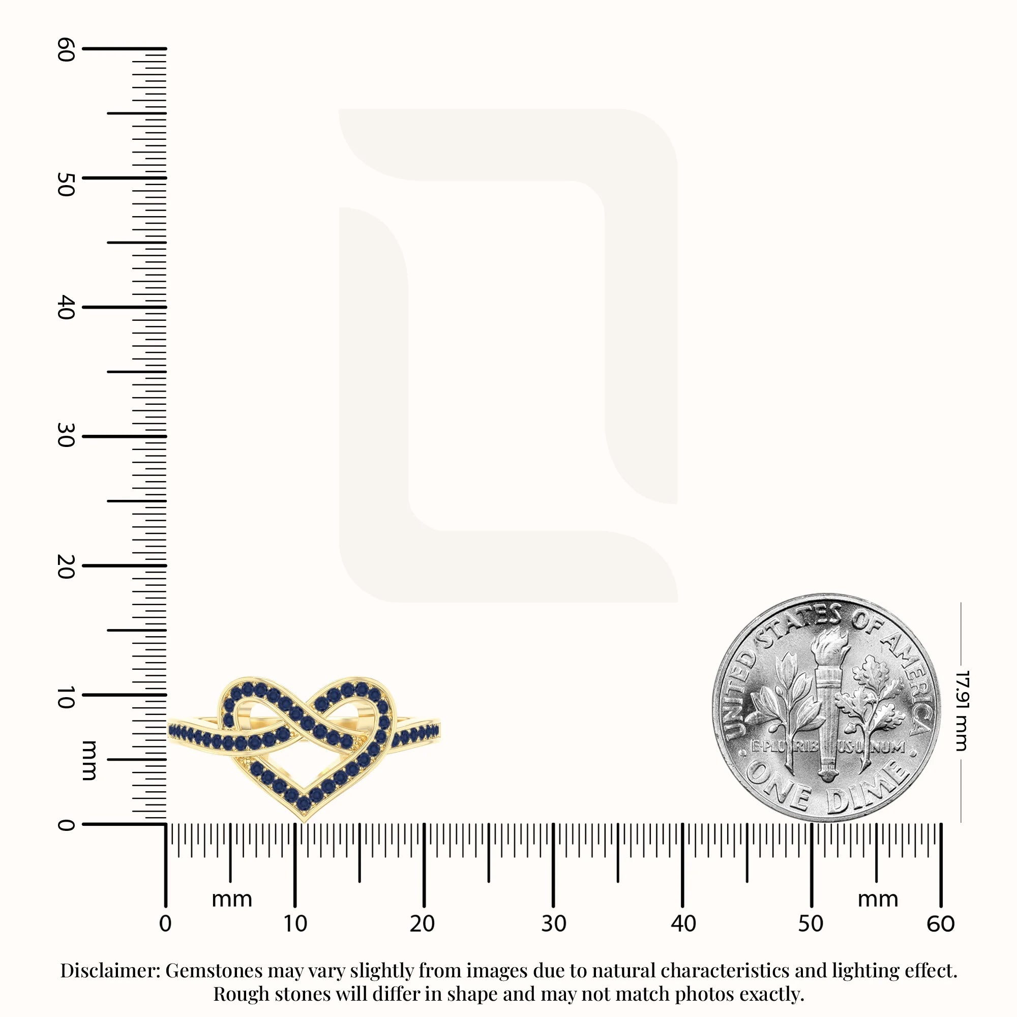 natural blue sapphire infinity knot heart promise rings in yellow gold vermeil